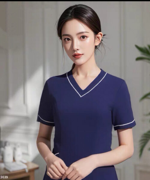 Áo đồng phục spa cổ tim