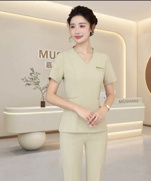 Set đồng phục spa cổ chéo