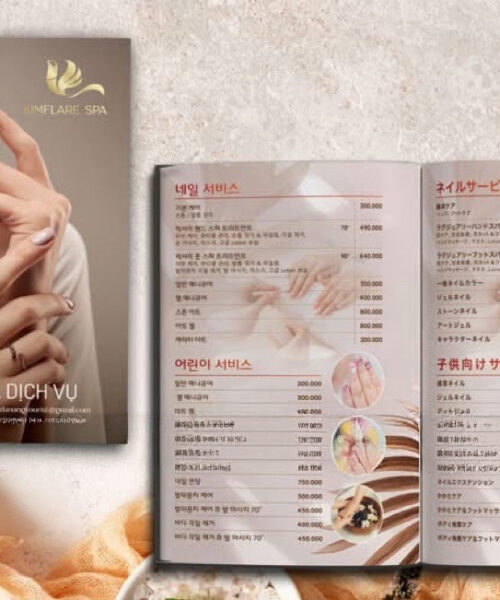 Bảng Menu Spa Bìa Cứng Cao Cấp – Menu Bảng Giá Dịch Vụ Spa / Thẩm Mỹ Viện