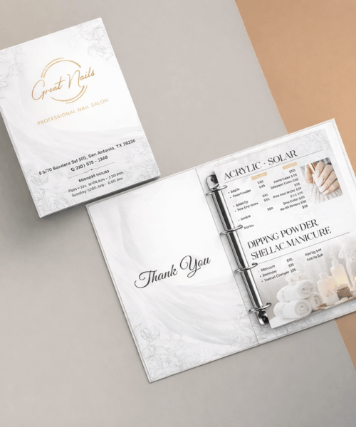 Menu Dịch Vụ Spa – Nail – Thẩm Mỹ Viện Bìa Cứng Gáy Còng Thay Trang