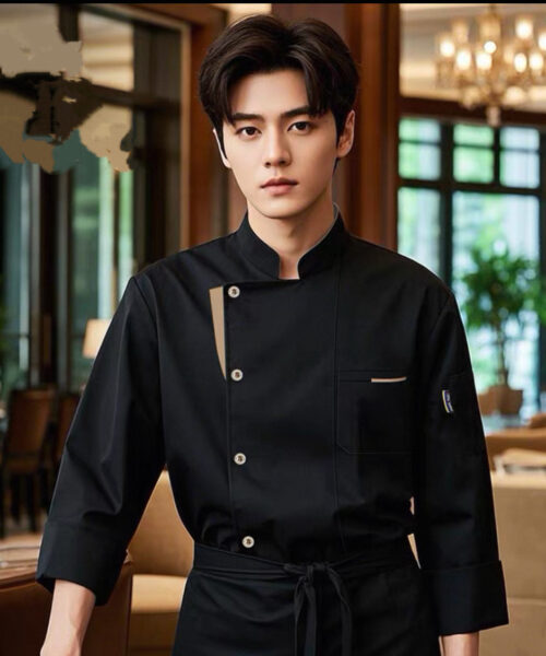 Áo cổ trụ vạt chéo khuy cài