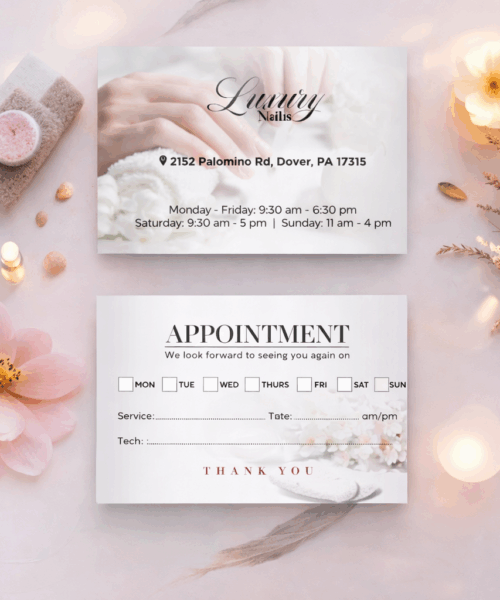 Thẻ Lịch Hẹn Spa Tông Trắng Tinh Tế – Appointment Card Spa & Nail