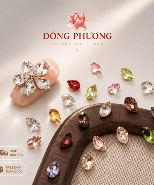 Đá đính móng hoa 5 cánh giọt nước siêu sáng