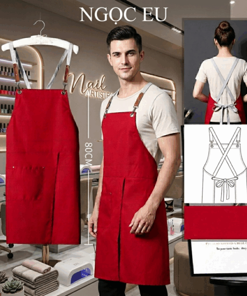 Tạp dề dài vải bạt dây chéo lưng chống bẩn cao cấp