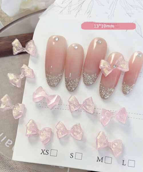 Nơ đá đính móng 3D trong suốt hồng