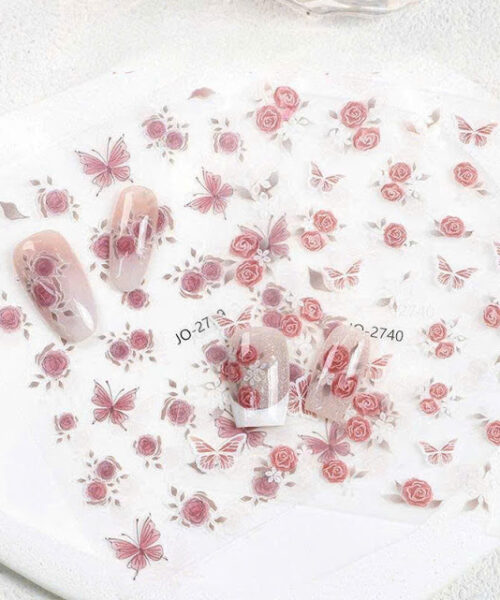 Sticker nail bướm hồng retro