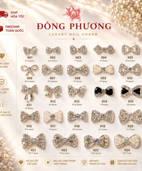 Charm Nơ Đính Đá & Ngọc Trai Cao Cấp