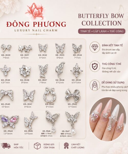 Đá đính móng bướm mini full kim cương siêu sáng