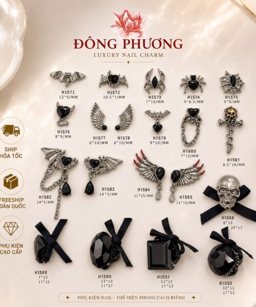 Charm Nail Gothic Đen Đính Đá