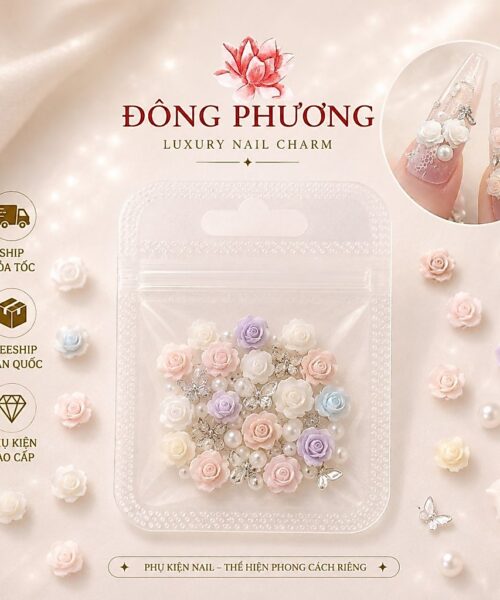 Charm Nail Hoa Trà 3D Lấp Lánh