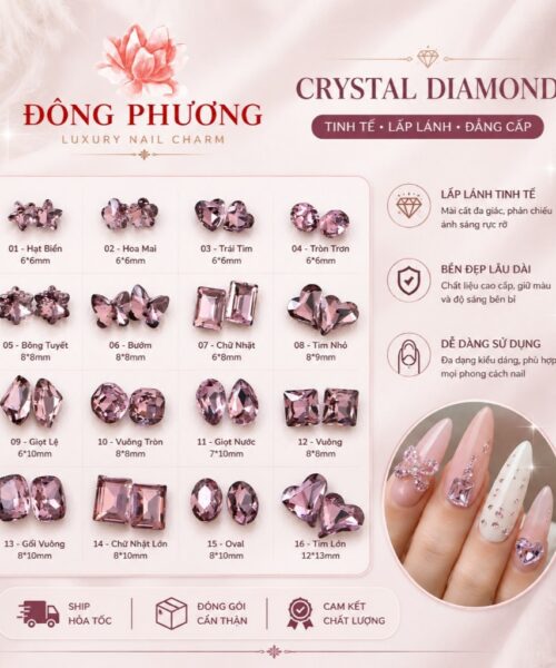 Đá đính móng pha lê hoa hồng đa hình siêu sáng