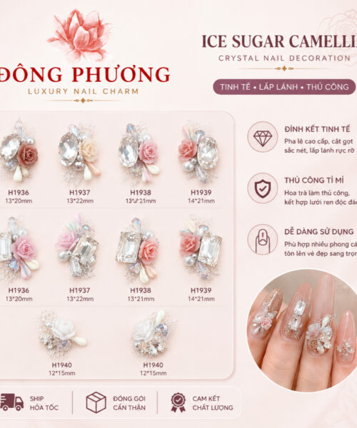 Đá đính móng hoa trà xếp lớp full kim cương