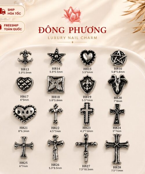Đá đính móng trái tim đen Âu Mỹ cổ điển