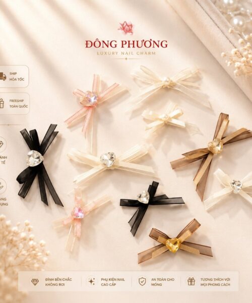 Nơ Ren 2 Lớp Đính Đá – Charm Nail Sang Trọng