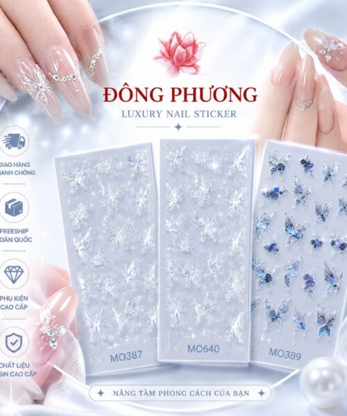 Sticker móng tay Bướm 3D hiệu ứng ánh sáng