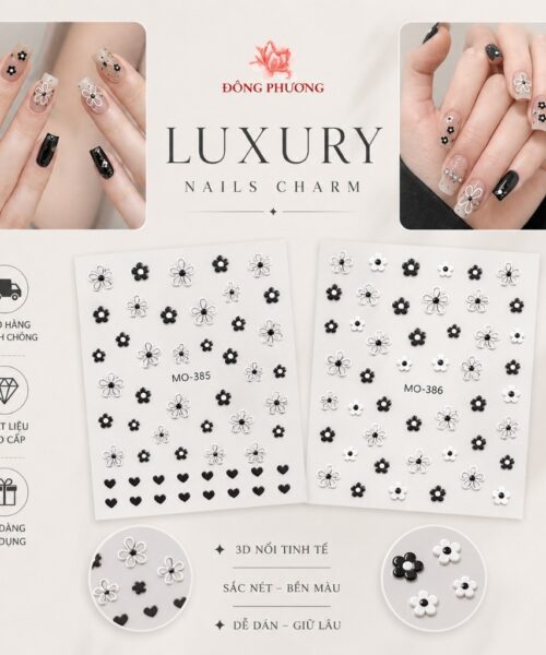 Sticker nail hoa nhỏ trắng đen