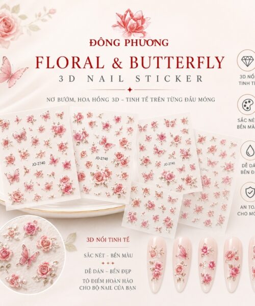 Sticker nail bướm hồng retro