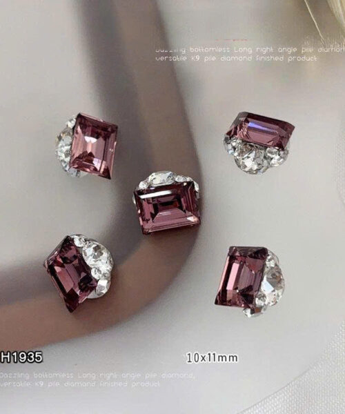 Đá đính móng K9 chữ nhật hồng nhạt siêu sáng