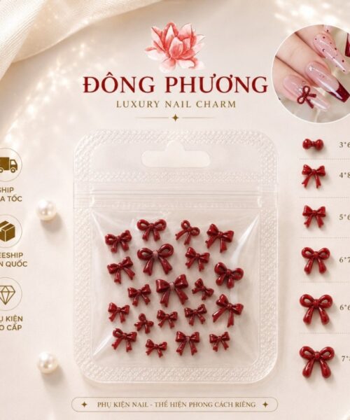 Charm Nail Nơ Đỏ Đính Đá (100 Chiếc/Túi) Đông Phương – Charm 3D Trang Trí Nail Cao Cấp
